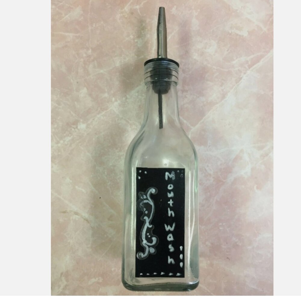 Vintage Glass Mouthwash Dispenser Bottle 9" Handpainted